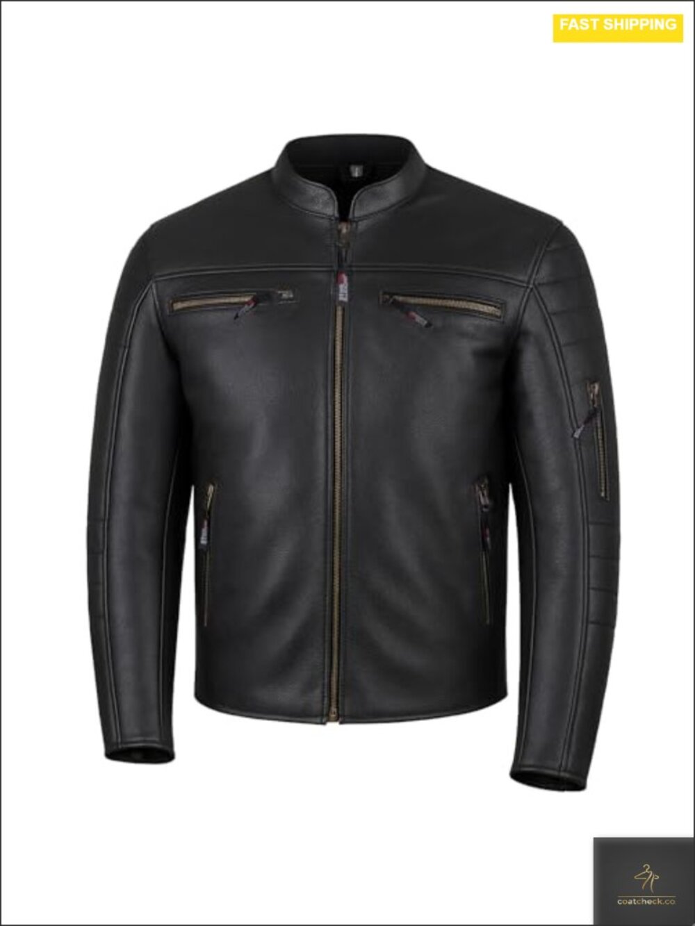 Men's Natural Buffalo Leather Motorcycle Jacket with CE Armor